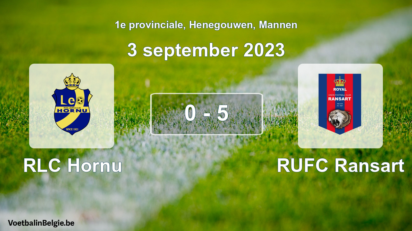 Gespeelde wedstrijd mannenvoetbal: RLC Hornu - RUFC Ransart 0 - 5 (3 september 2023)