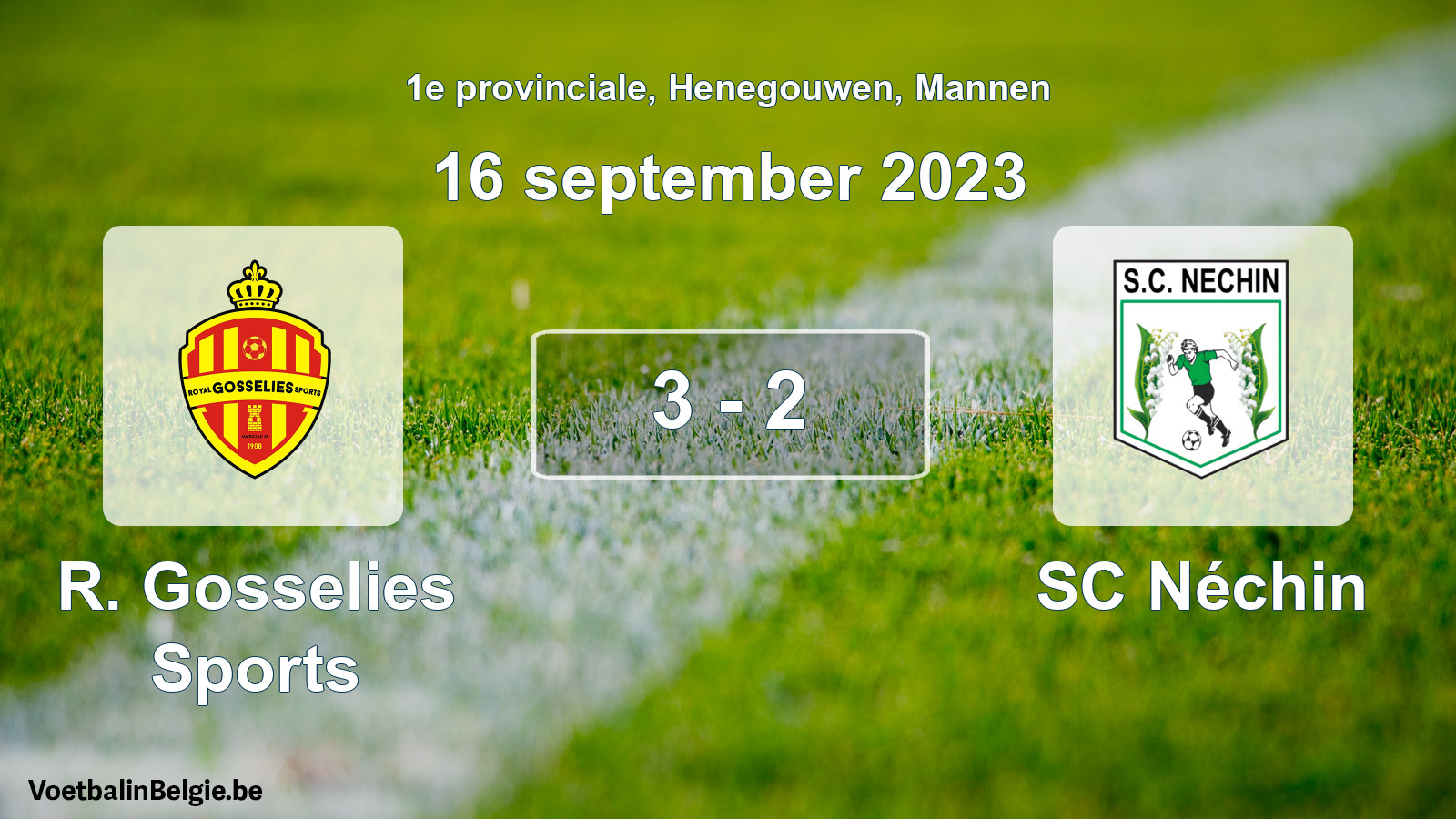 Gespeelde wedstrijd mannenvoetbal: R. Gosselies Sports - SC Néchin 3 - 2 (16 september 2023)