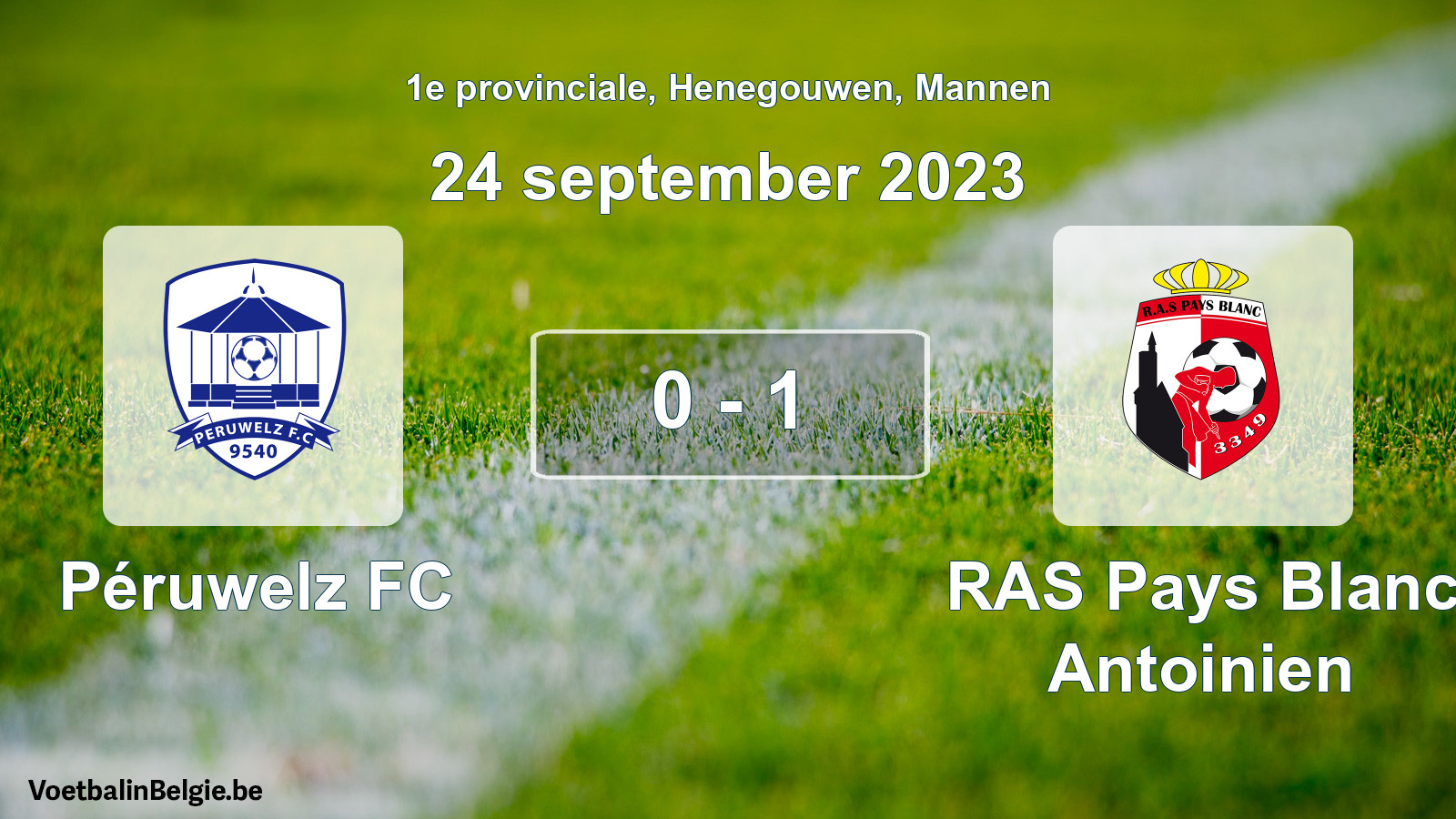 Gespeelde wedstrijd mannenvoetbal: Péruwelz FC - RAS Pays Blanc Antoinien 0 - 1 (24 september 2023)