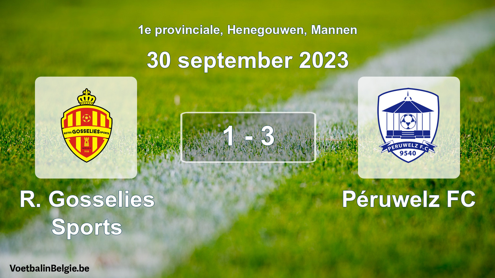Gespeelde wedstrijd mannenvoetbal: R. Gosselies Sports - Péruwelz FC 1 - 3 (30 september 2023)