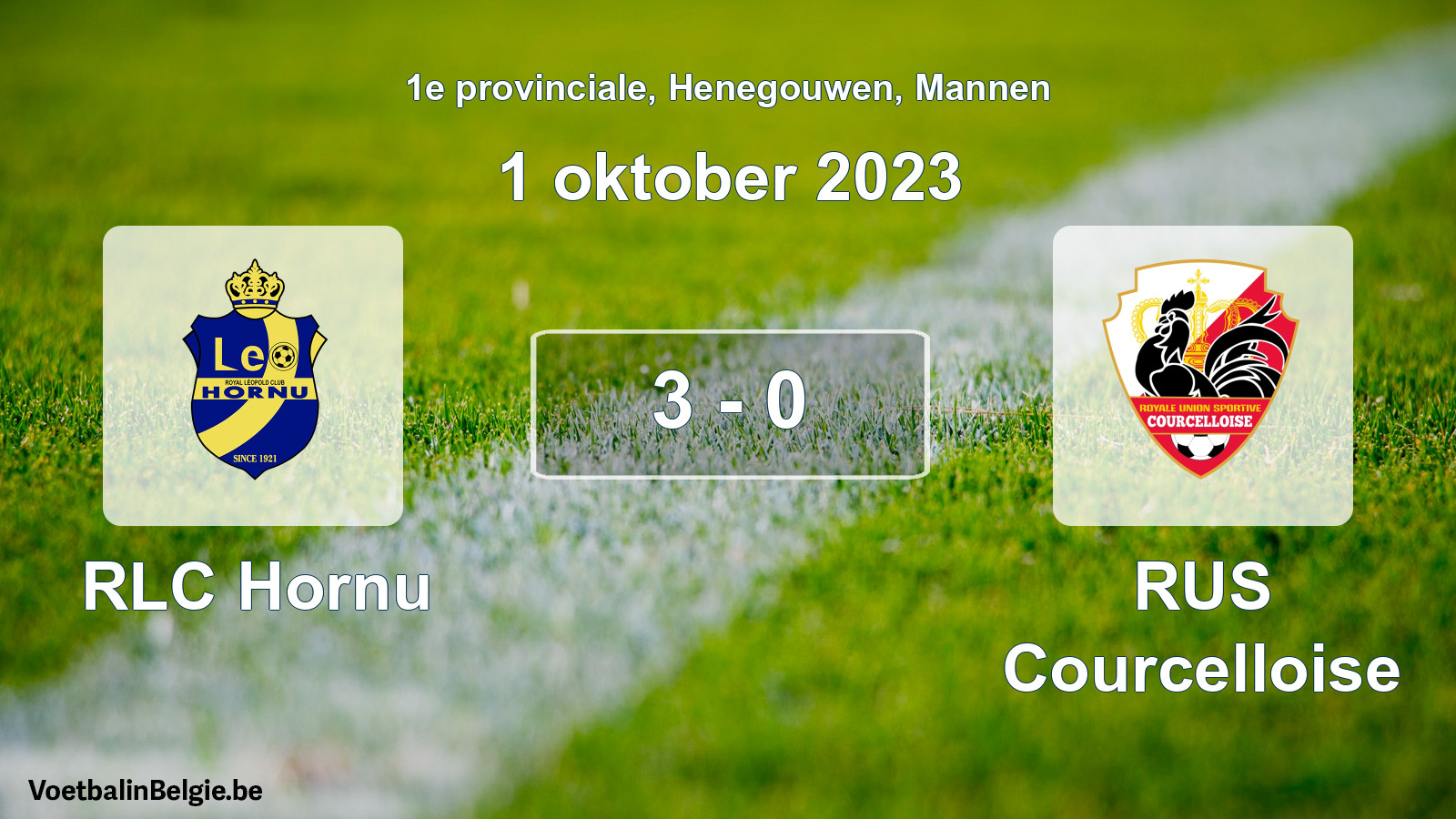 Gespeelde wedstrijd mannenvoetbal: RLC Hornu - RUS Courcelloise 3 - 0 (1 oktober 2023)