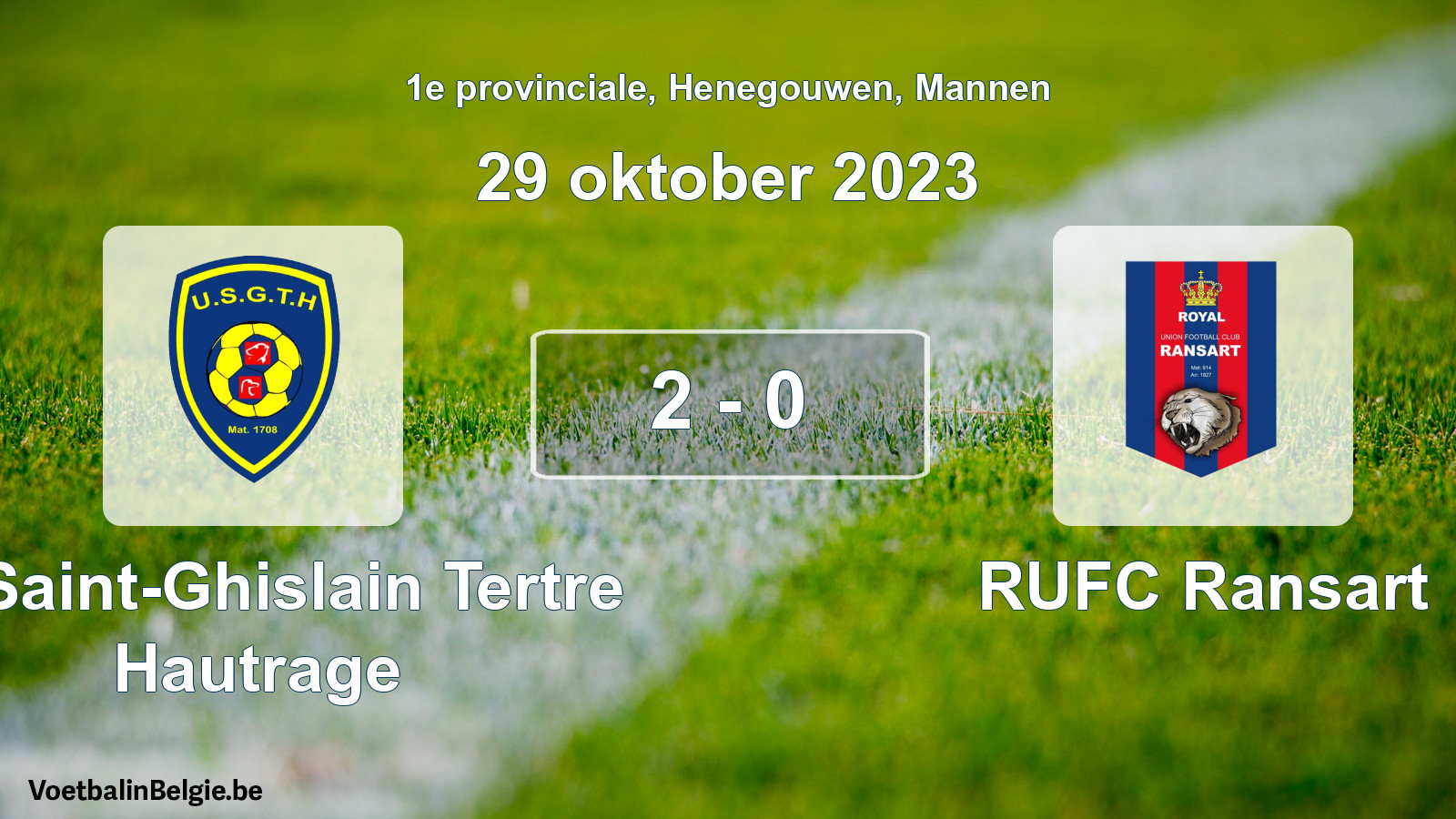 Gespeelde wedstrijd mannenvoetbal: U. Saint-Ghislain Tertre Hautrage - RUFC Ransart 2 - 0 (29 oktober 2023)