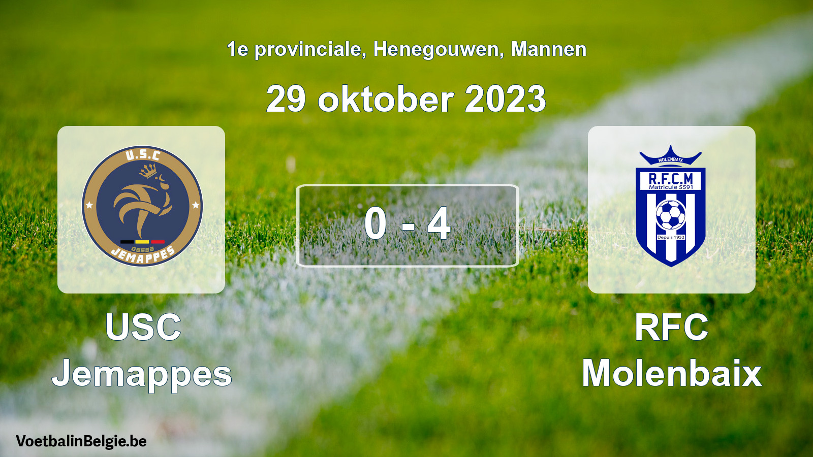 Gespeelde wedstrijd mannenvoetbal: USC Jemappes - RFC Molenbaix 0 - 4 (29 oktober 2023)