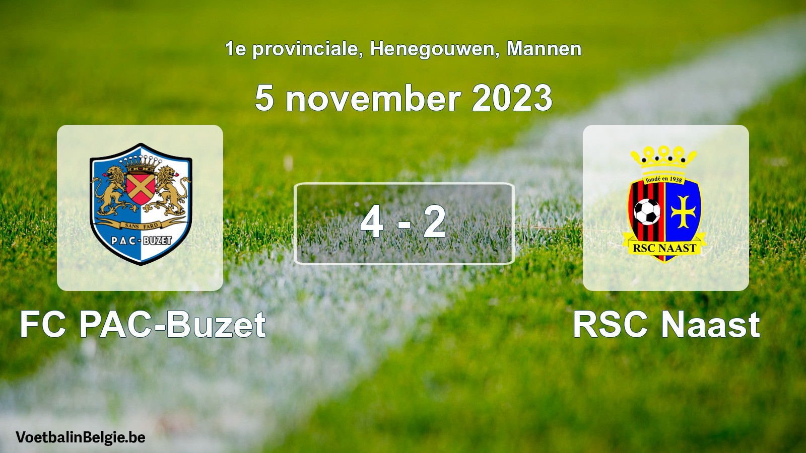 Gespeelde wedstrijd mannenvoetbal: FC PAC-Buzet - RSC Naast 4 - 2 (5 november 2023)