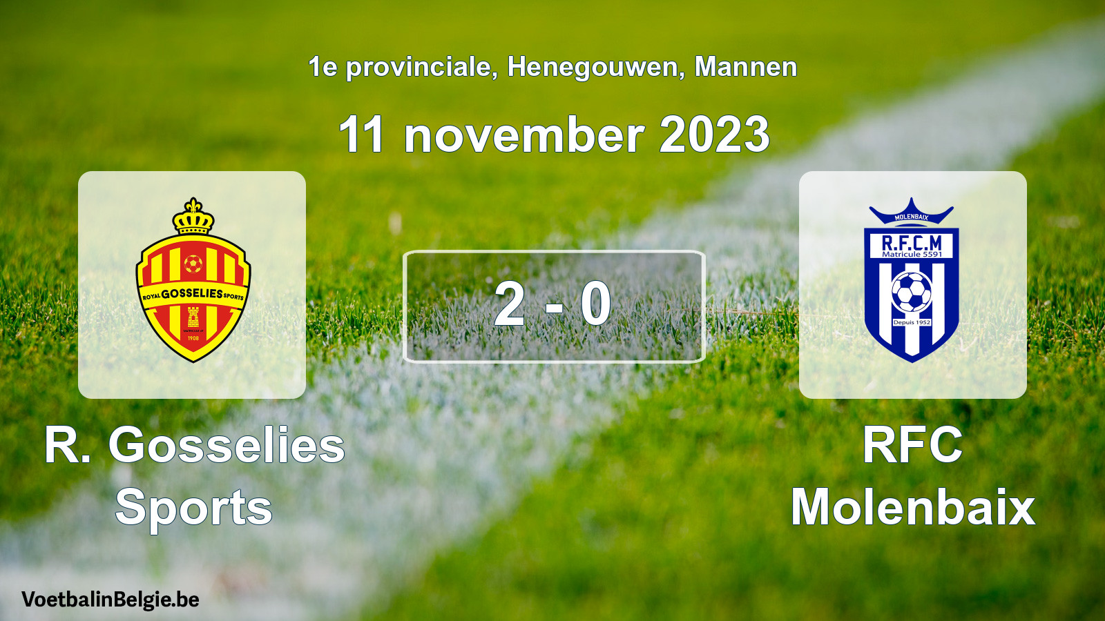 Gespeelde wedstrijd mannenvoetbal: R. Gosselies Sports - RFC Molenbaix 2 - 0 (11 november 2023)