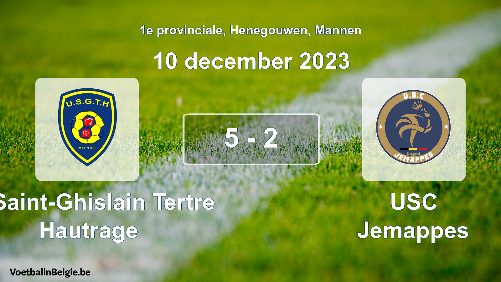Gespeelde wedstrijd mannenvoetbal: U. Saint-Ghislain Tertre Hautrage - USC Jemappes 5 - 2 (10 december 2023)
