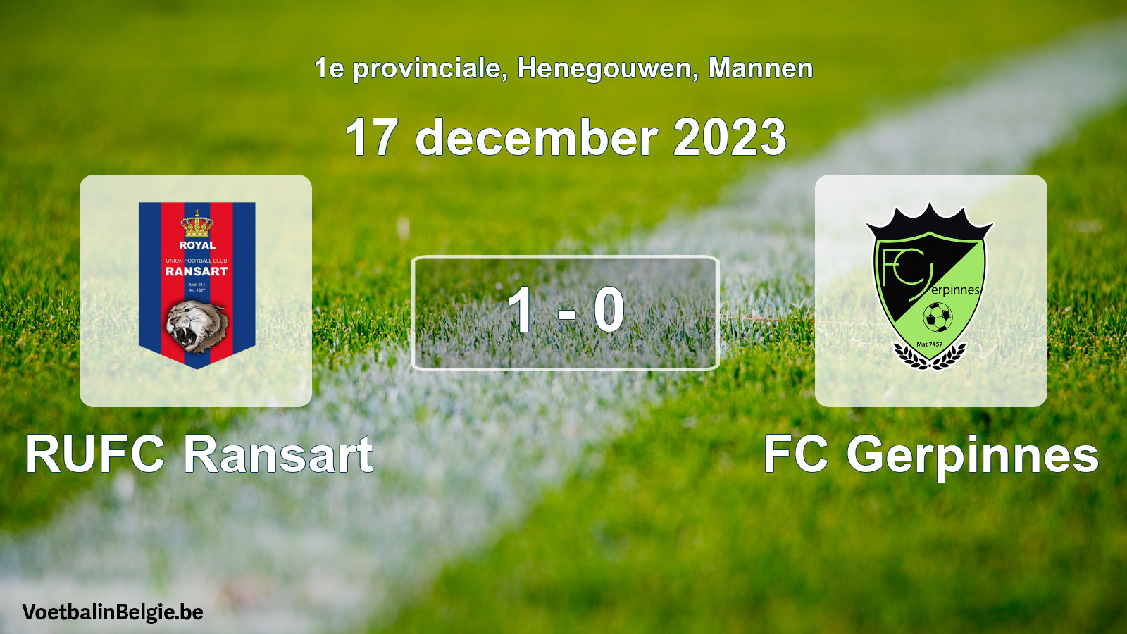 Gespeelde wedstrijd mannenvoetbal: RUFC Ransart - FC Gerpinnes 1 - 0 (17 december 2023)