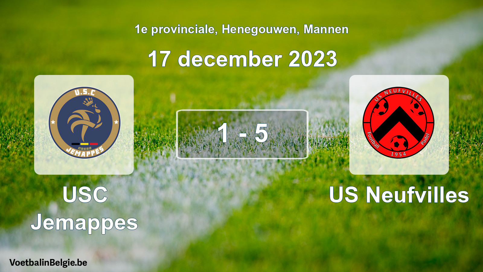 Gespeelde wedstrijd mannenvoetbal: USC Jemappes - US Neufvilles 1 - 5 (17 december 2023)
