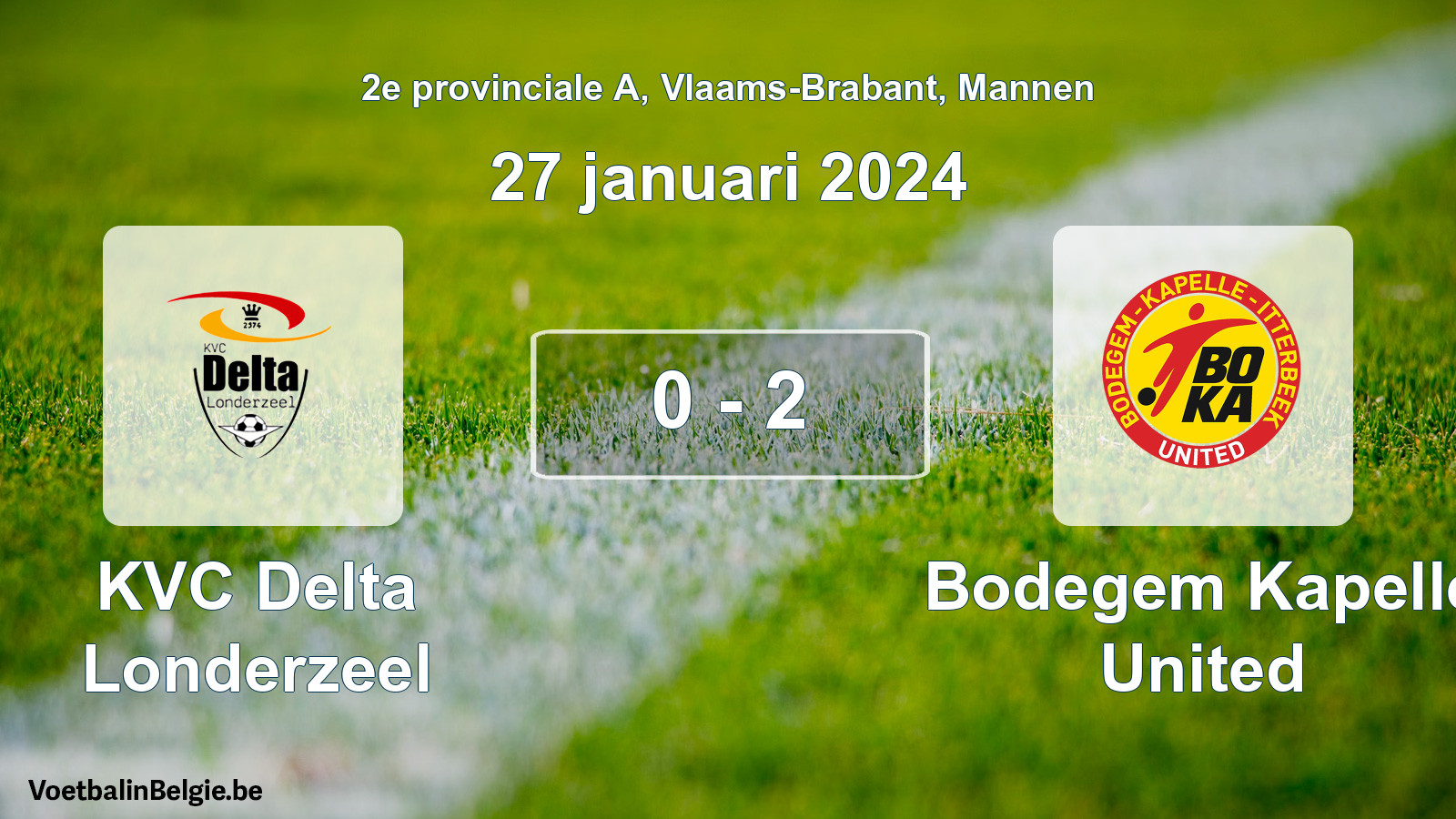 Gespeelde wedstrijd mannenvoetbal: KVC Delta Londerzeel - Bodegem Kapelle United 0 - 2 (27 januari 2024)