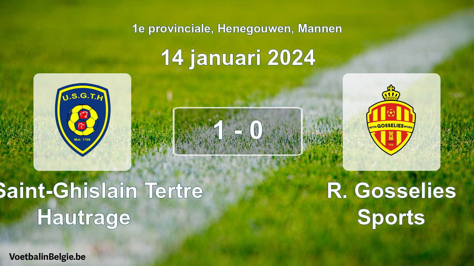 Gespeelde wedstrijd mannenvoetbal: U. Saint-Ghislain Tertre Hautrage - R. Gosselies Sports 1 - 0 (14 januari 2024)