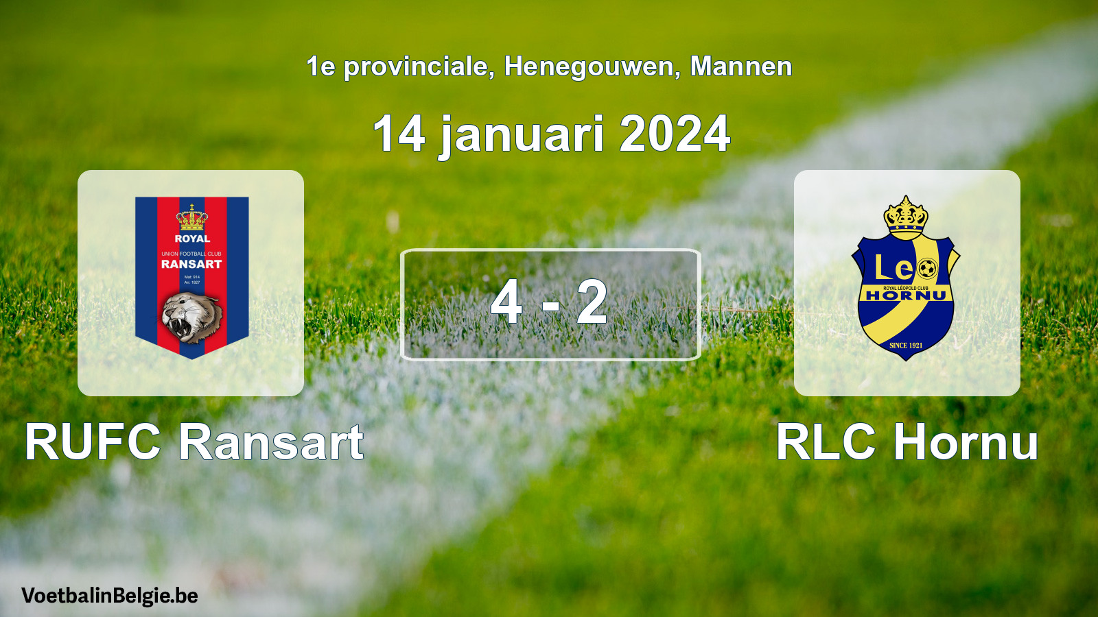 Gespeelde wedstrijd mannenvoetbal: RUFC Ransart - RLC Hornu 4 - 2 (14 januari 2024)