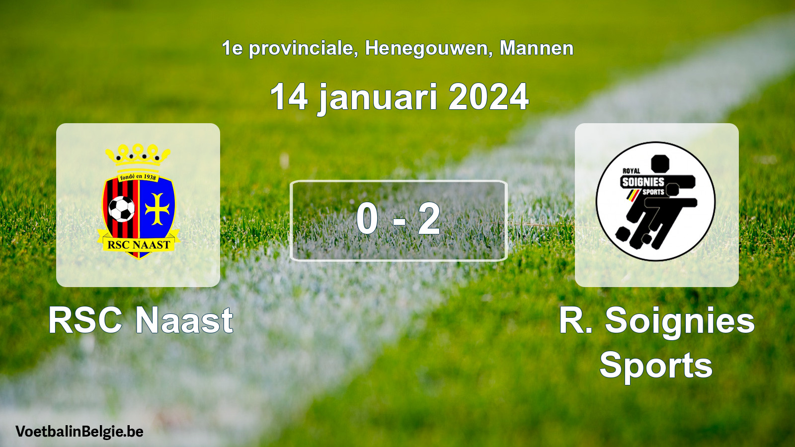 Gespeelde wedstrijd mannenvoetbal: RSC Naast - R. Soignies Sports 0 - 2 (14 januari 2024)