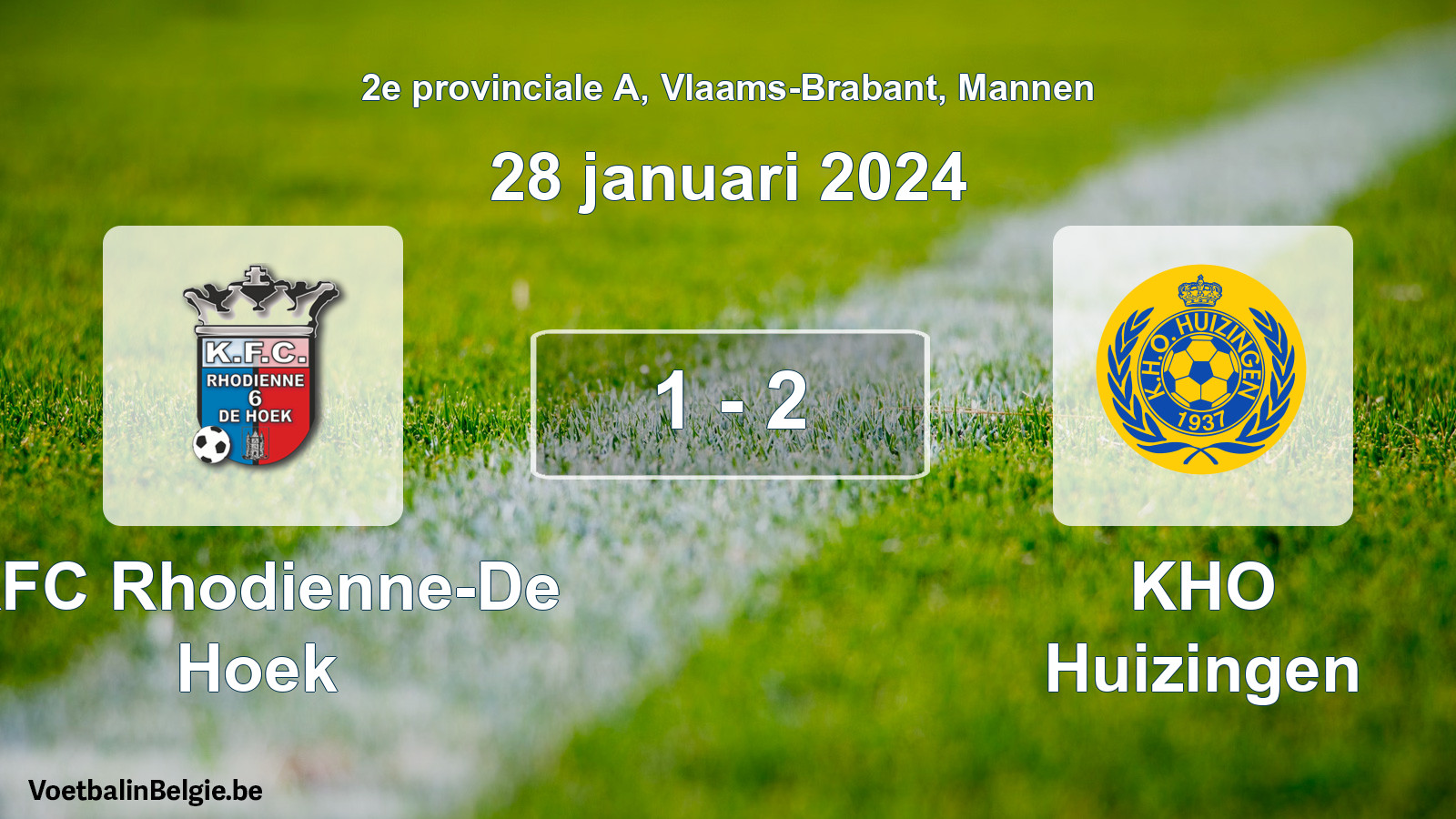 Gespeelde wedstrijd mannenvoetbal: KFC Rhodienne-De Hoek - KHO Huizingen 1 - 2 (28 januari 2024)