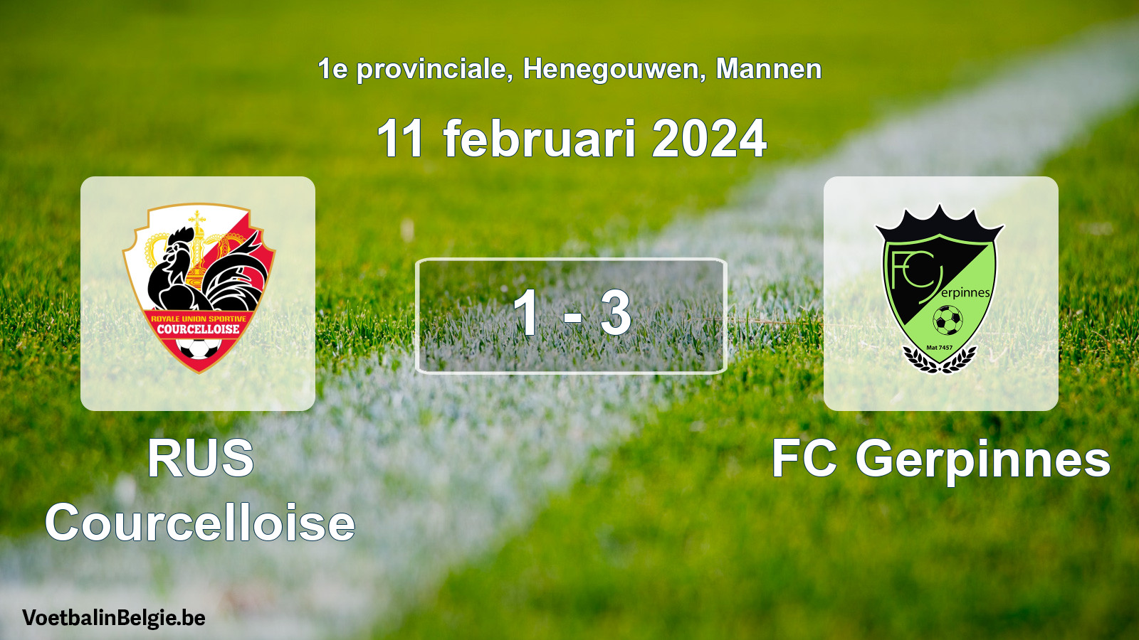 Gespeelde wedstrijd mannenvoetbal: RUS Courcelloise - FC Gerpinnes 1 - 3 (11 februari 2024)