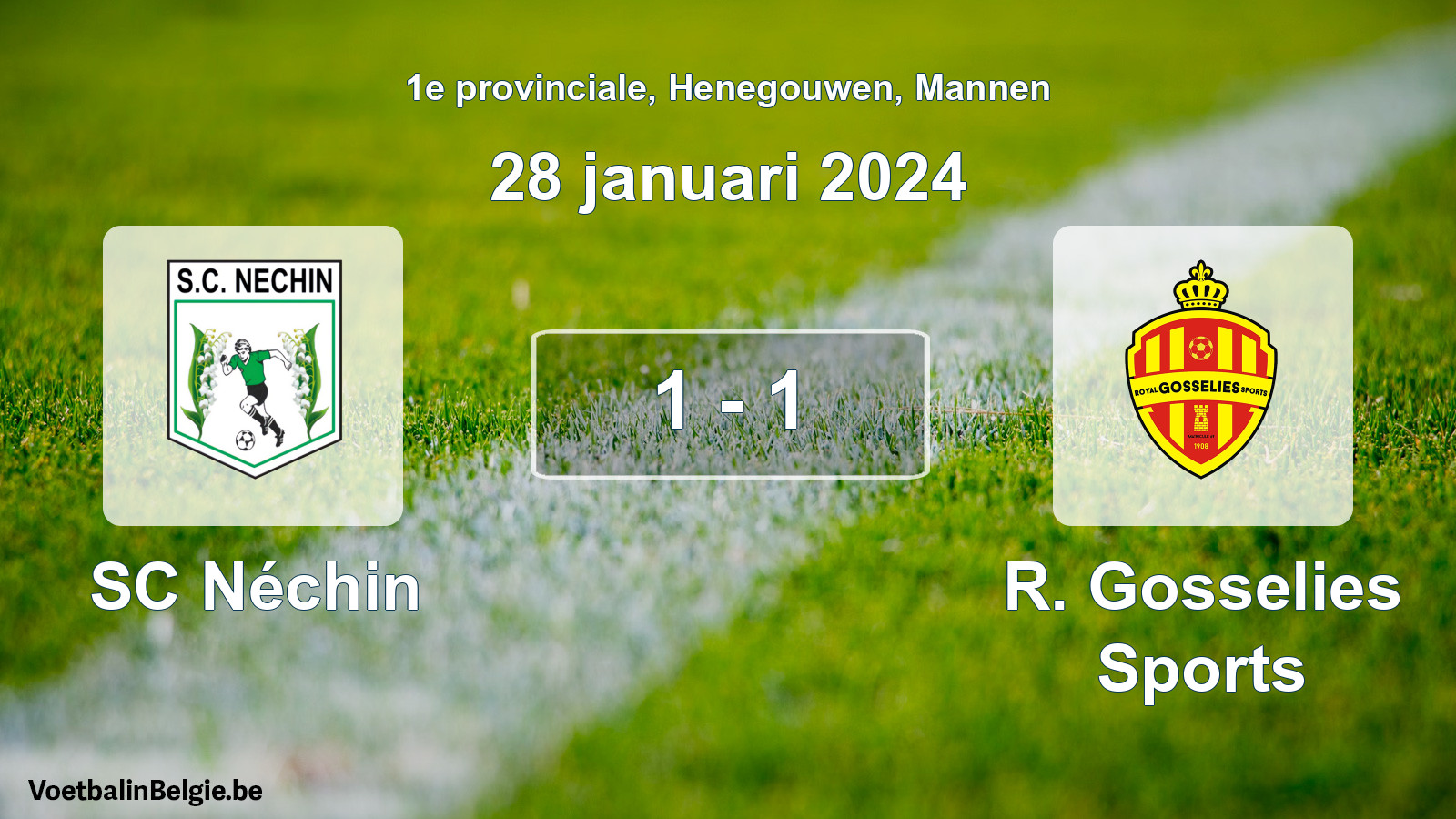 Gespeelde wedstrijd mannenvoetbal: SC Néchin - R. Gosselies Sports 1 - 1 (28 januari 2024)