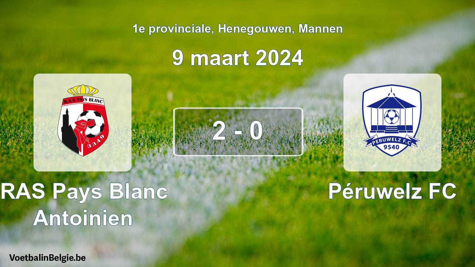 Gespeelde wedstrijd mannenvoetbal: RAS Pays Blanc Antoinien - Péruwelz FC 2 - 0 (9 maart 2024)