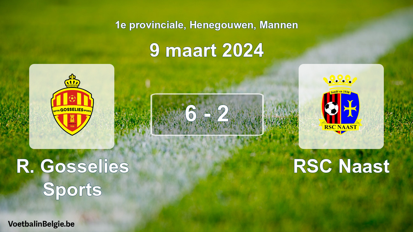 Gespeelde wedstrijd mannenvoetbal: R. Gosselies Sports - RSC Naast 6 - 2 (9 maart 2024)
