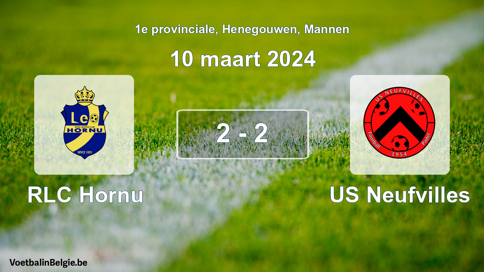 Gespeelde wedstrijd mannenvoetbal: RLC Hornu - US Neufvilles 2 - 2 (10 maart 2024)