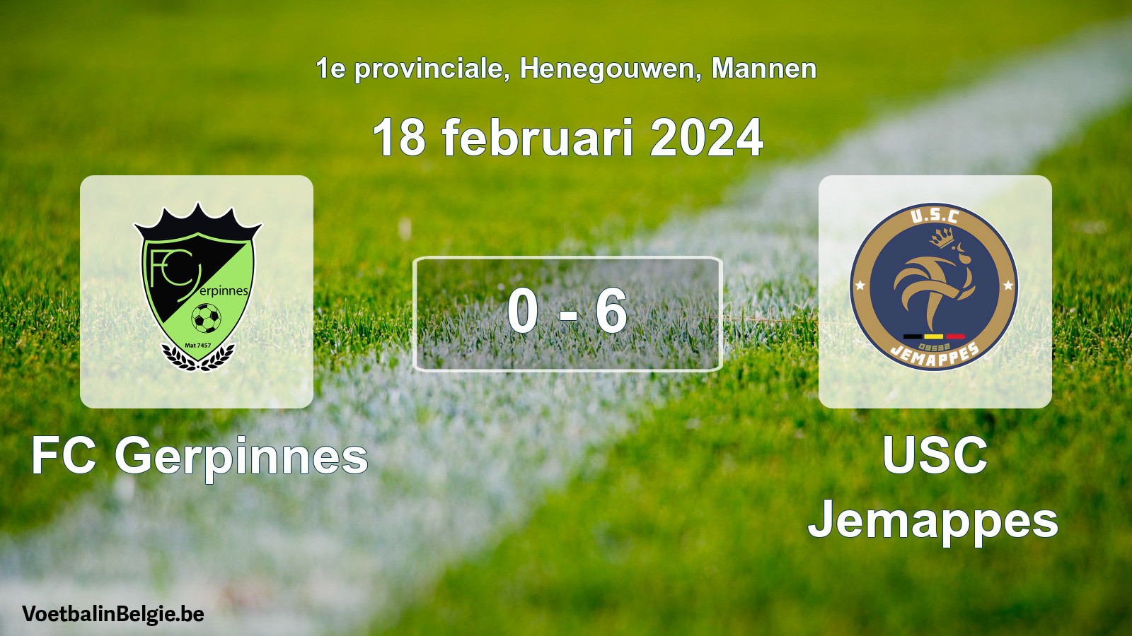 Gespeelde wedstrijd mannenvoetbal: FC Gerpinnes - USC Jemappes 0 - 6 (18 februari 2024)