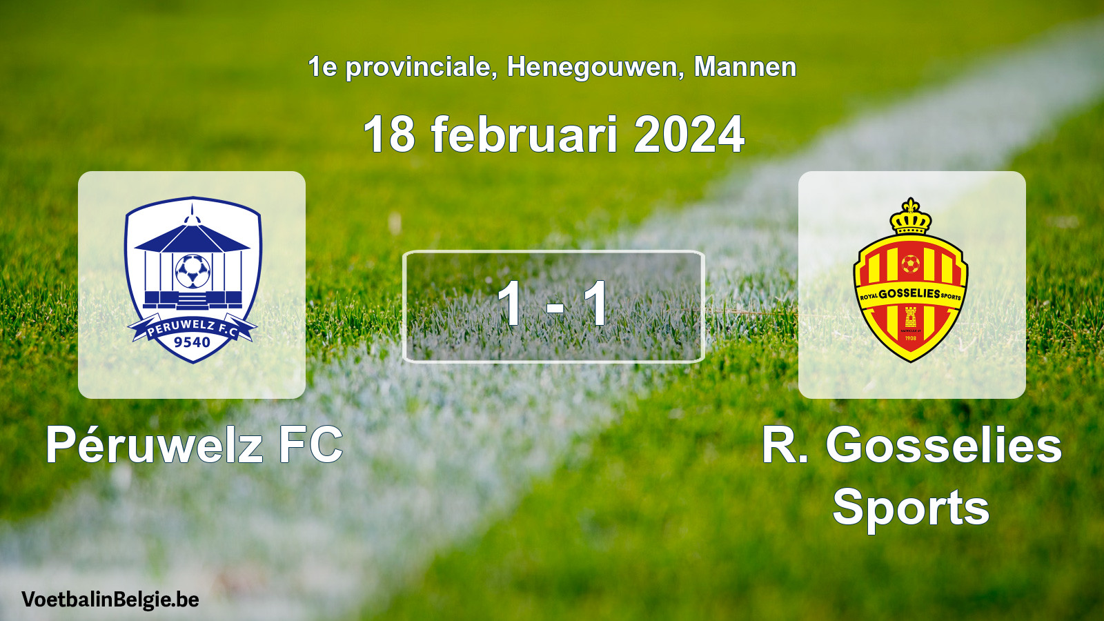 Gespeelde wedstrijd mannenvoetbal: Péruwelz FC - R. Gosselies Sports 1 - 1 (18 februari 2024)