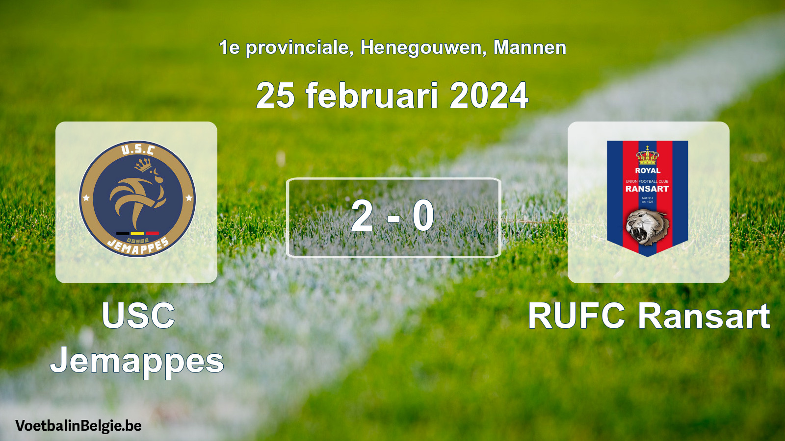 Gespeelde wedstrijd mannenvoetbal: USC Jemappes - RUFC Ransart 2 - 0 (25 februari 2024)
