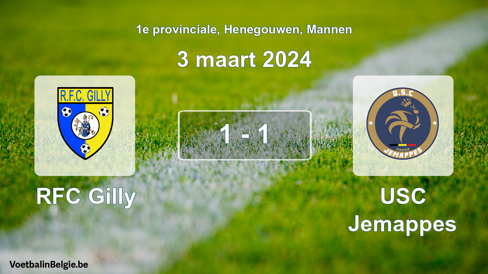 Gespeelde wedstrijd mannenvoetbal: RFC Gilly - USC Jemappes 1 - 1 (3 maart 2024)