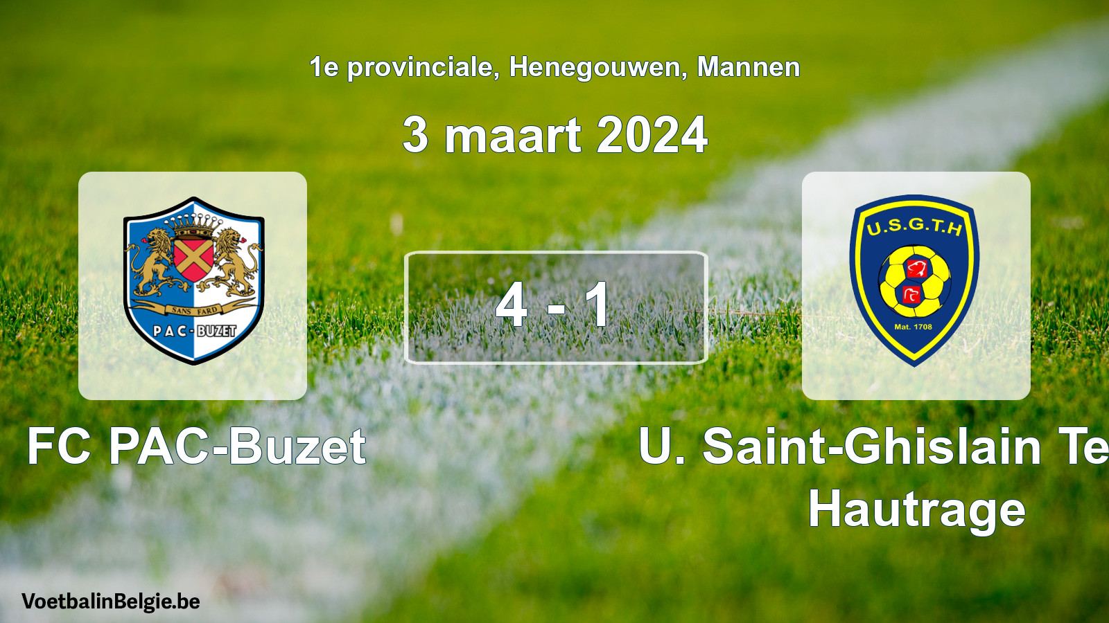 Gespeelde wedstrijd mannenvoetbal: FC PAC-Buzet - U. Saint-Ghislain Tertre Hautrage 4 - 1 (3 maart 2024)