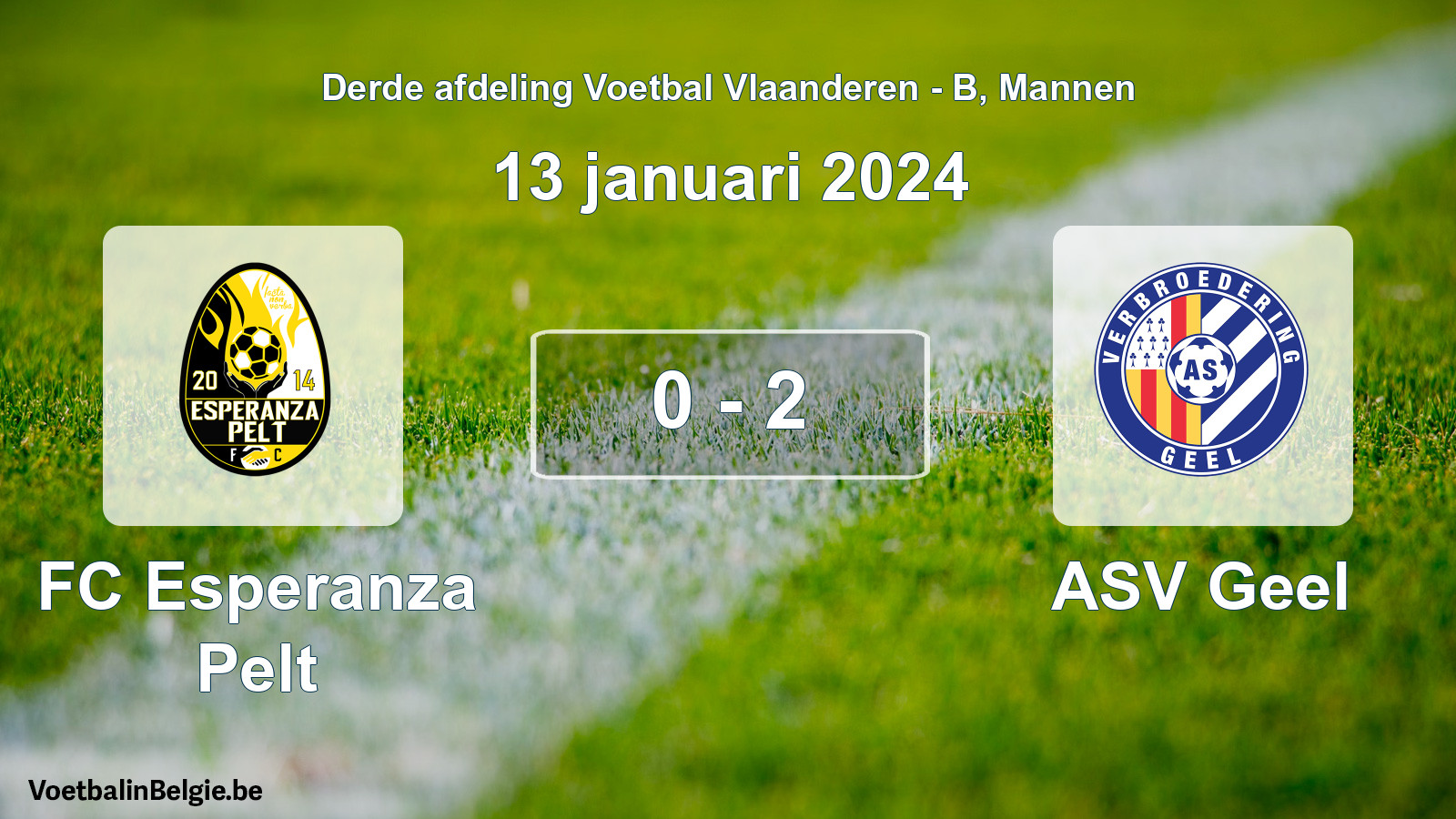 Gespeelde wedstrijd mannenvoetbal: FC Esperanza Pelt - ASV Geel 0 - 2 (13 januari 2024)