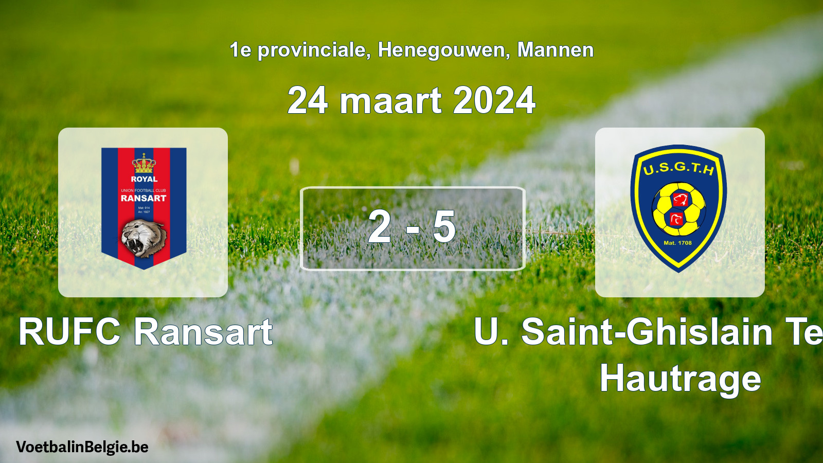 Gespeelde wedstrijd mannenvoetbal: RUFC Ransart - U. Saint-Ghislain Tertre Hautrage 2 - 5 (24 maart 2024)