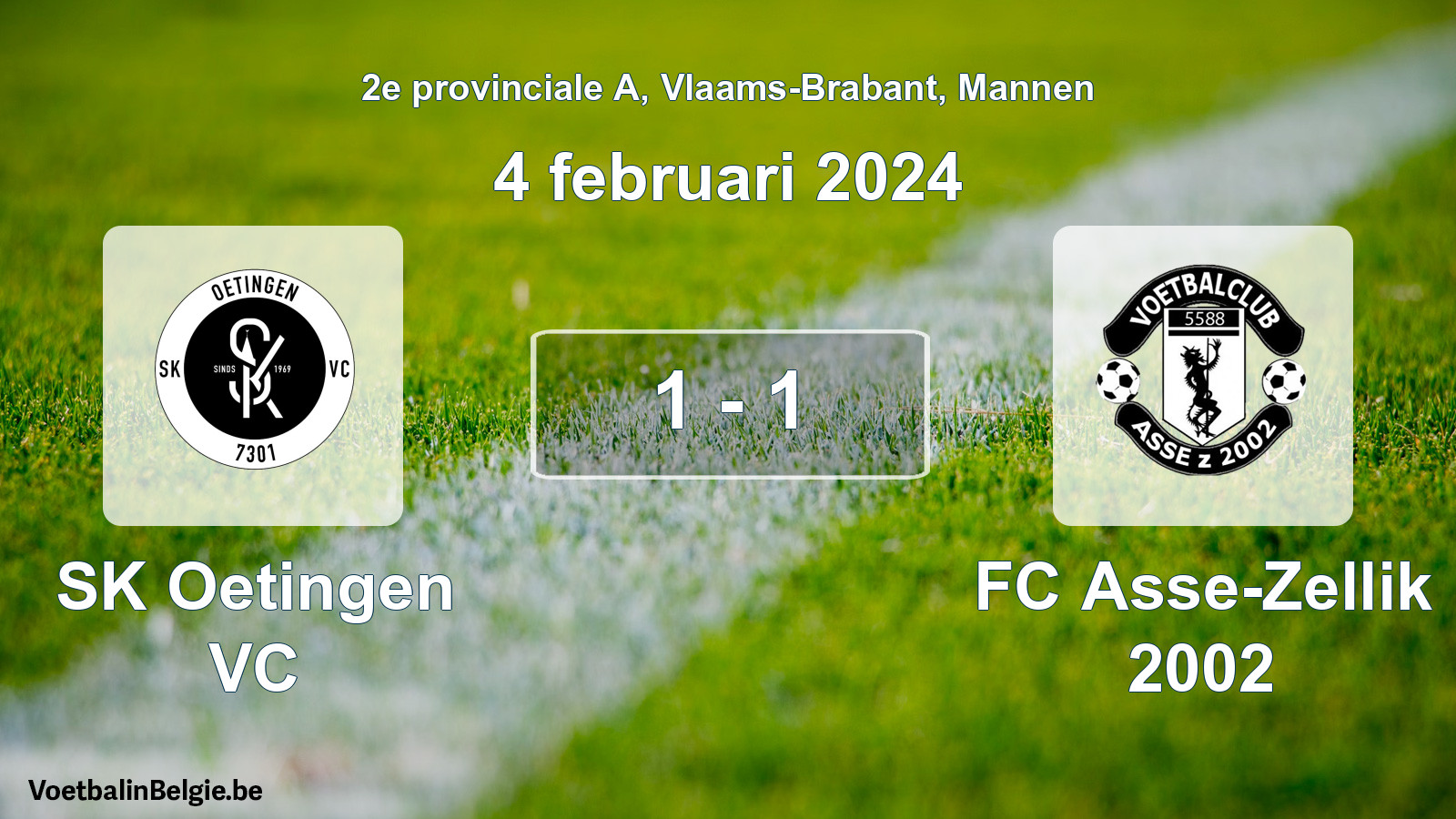 Gespeelde wedstrijd mannenvoetbal: SK Oetingen VC - FC Asse-Zellik 2002 1 - 1 (4 februari 2024)