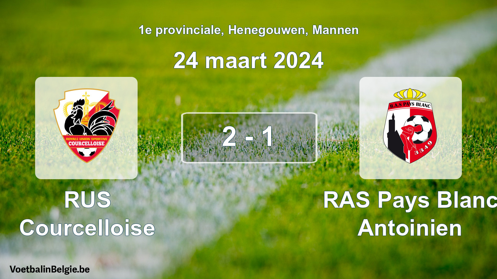 Gespeelde wedstrijd mannenvoetbal: RUS Courcelloise - RAS Pays Blanc Antoinien 2 - 1 (24 maart 2024)