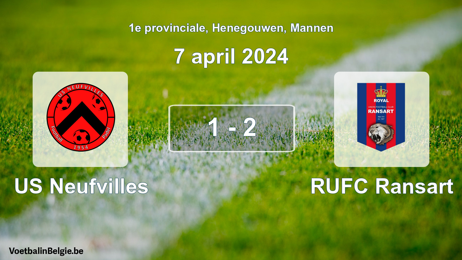 Gespeelde wedstrijd mannenvoetbal: US Neufvilles - RUFC Ransart 1 - 2 (7 april 2024)