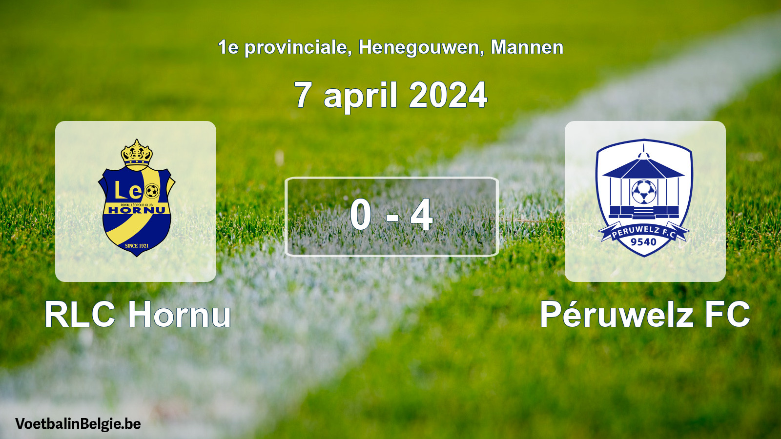 Gespeelde wedstrijd mannenvoetbal: RLC Hornu - Péruwelz FC 0 - 4 (7 april 2024)