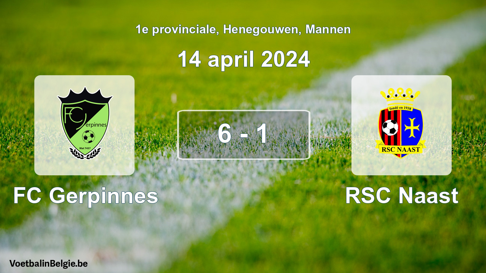 Gespeelde wedstrijd mannenvoetbal: FC Gerpinnes - RSC Naast 6 - 1 (14 april 2024)