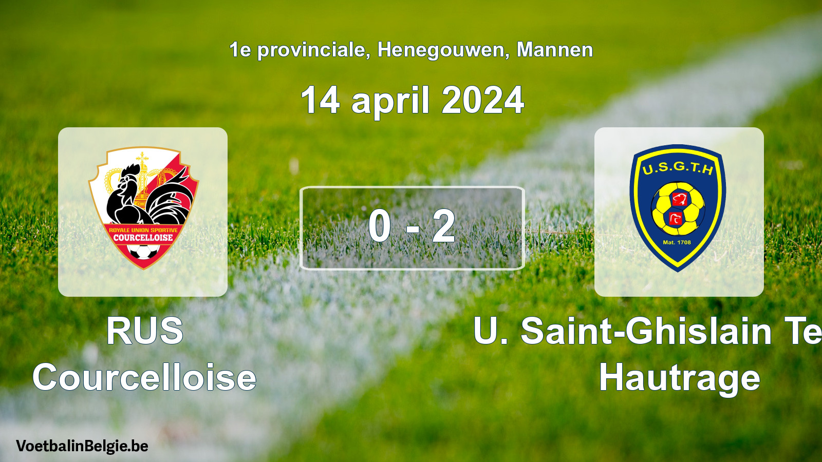 Gespeelde wedstrijd mannenvoetbal: RUS Courcelloise - U. Saint-Ghislain Tertre Hautrage 0 - 2 (14 april 2024)
