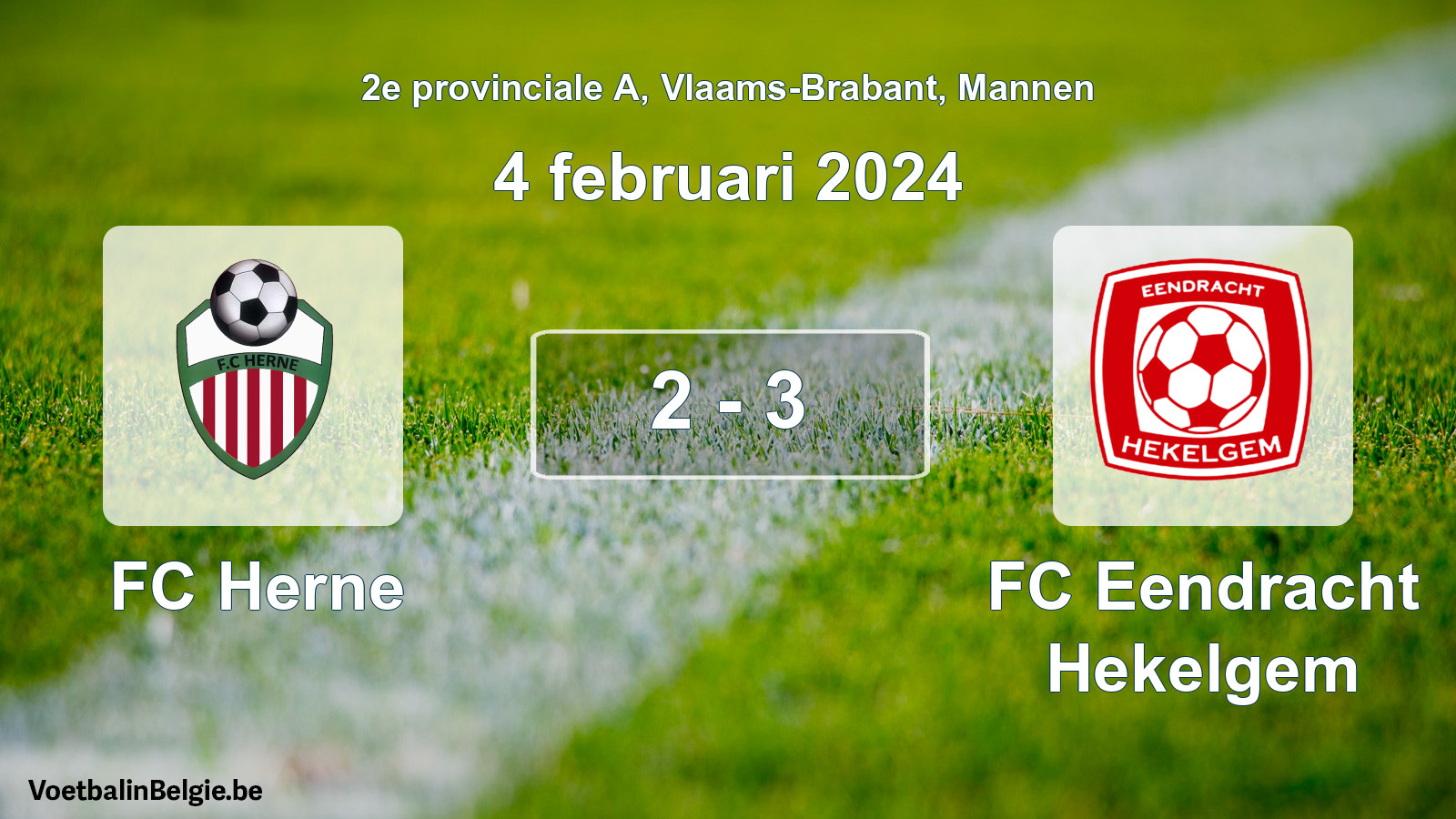 Gespeelde wedstrijd mannenvoetbal: FC Herne - FC Eendracht Hekelgem 2 - 3 (4 februari 2024)
