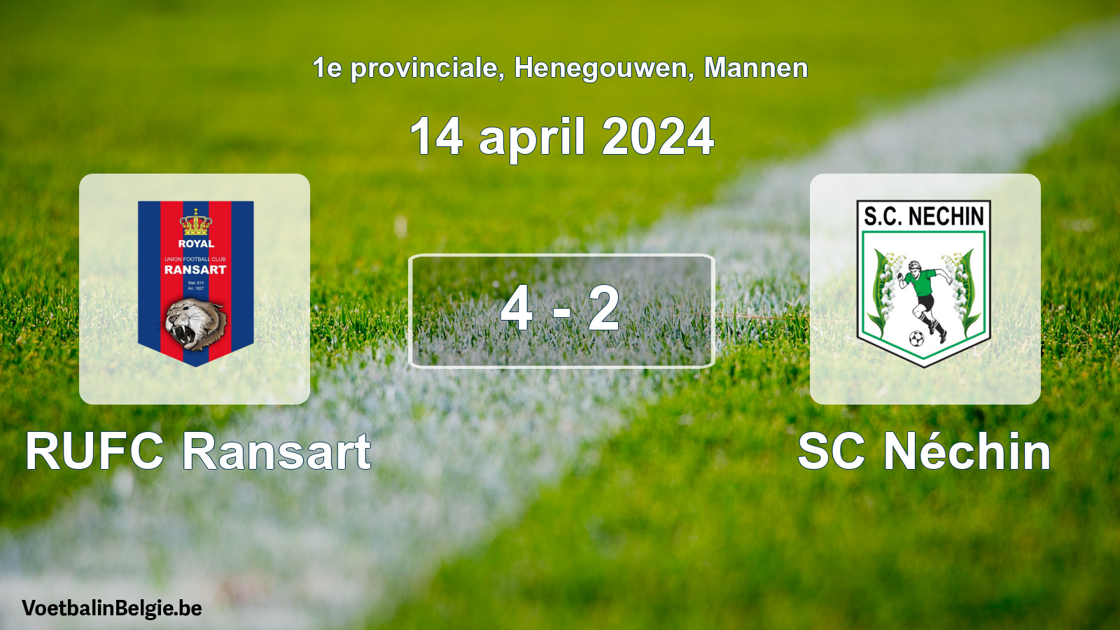 Played match men football: RUFC Ransart - SC Néchin 4 - 2 (14 April 2024)