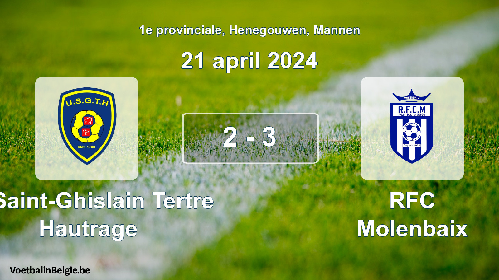 Gespeelde wedstrijd mannenvoetbal: U. Saint-Ghislain Tertre Hautrage - RFC Molenbaix 2 - 3 (21 april 2024)