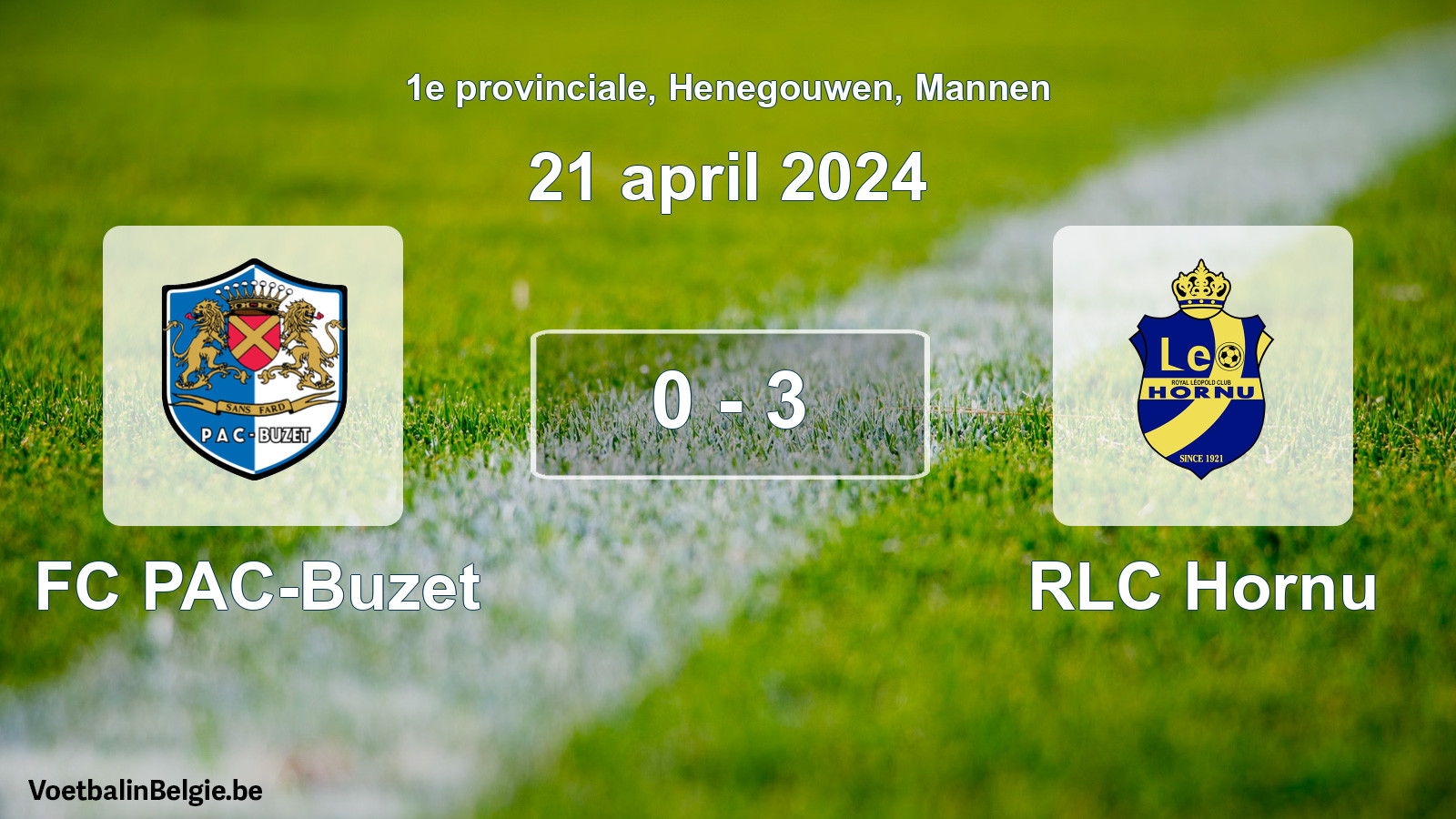 Gespeelde wedstrijd mannenvoetbal: FC PAC-Buzet - RLC Hornu 0 - 3 (21 april 2024)