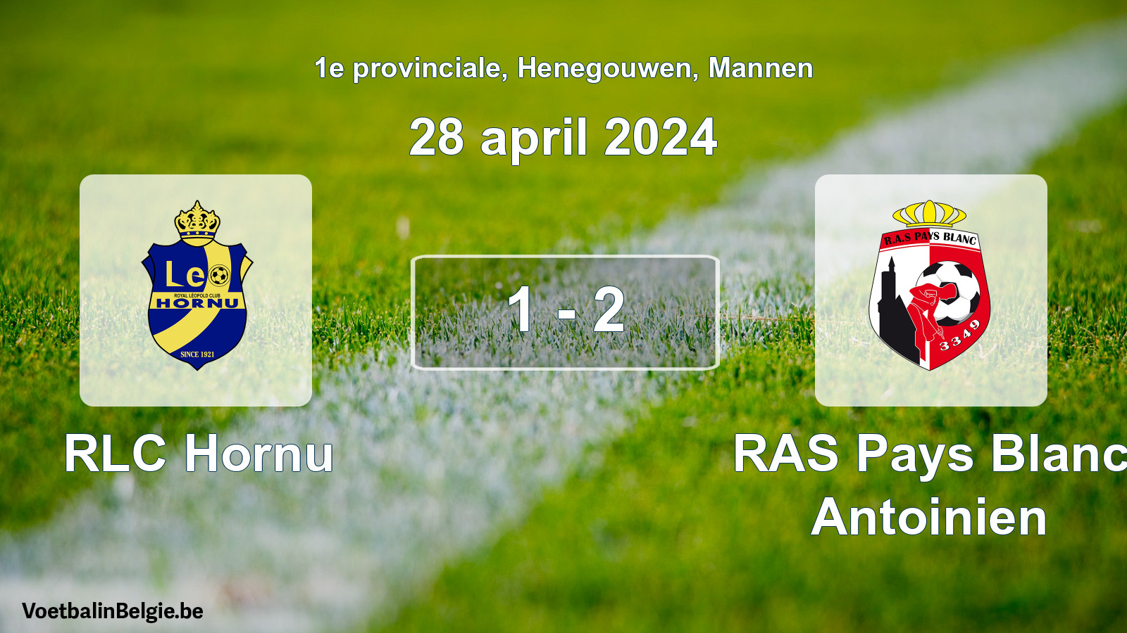 Gespeelde wedstrijd mannenvoetbal: RLC Hornu - RAS Pays Blanc Antoinien 1 - 2 (28 april 2024)
