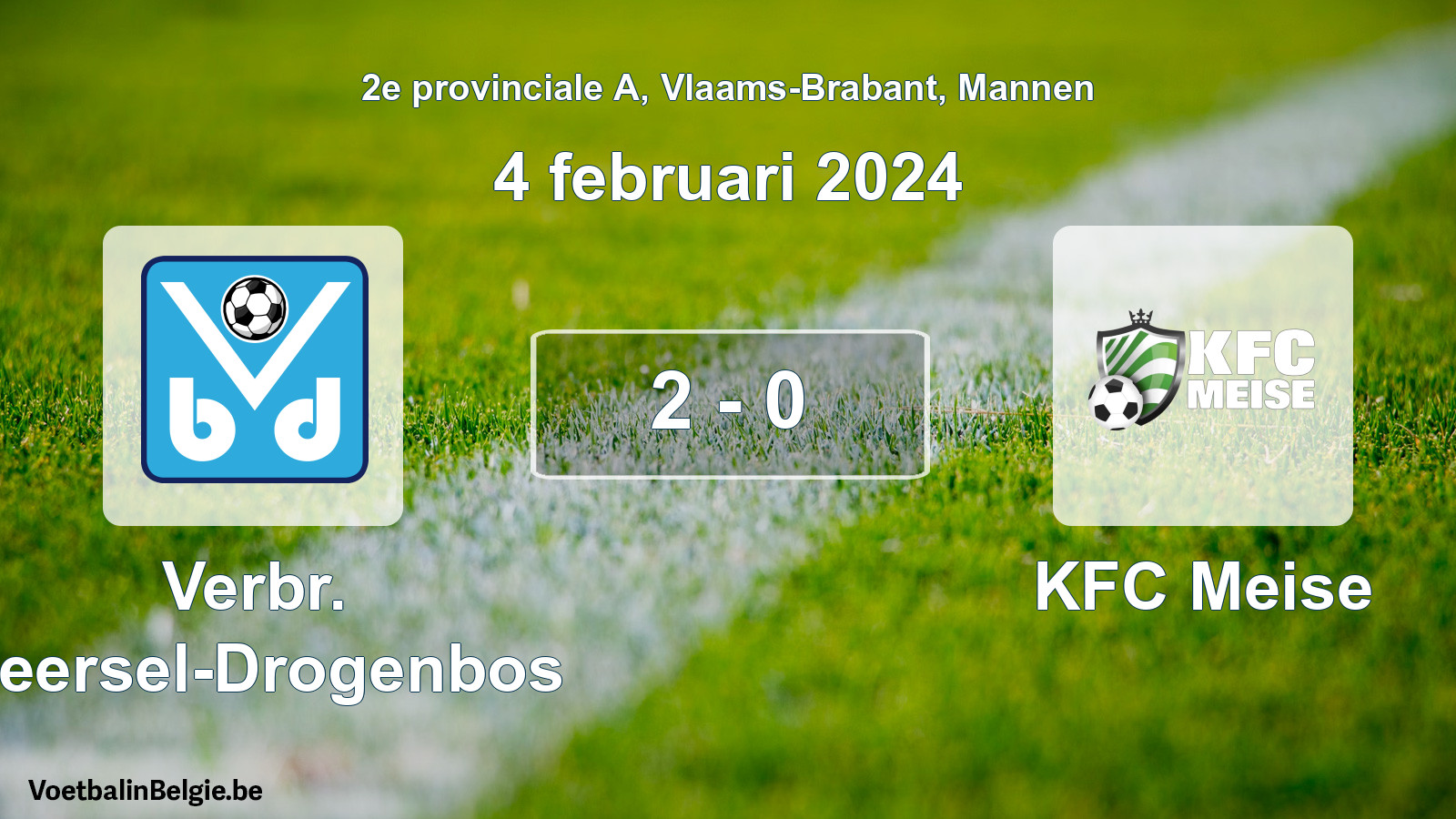 Gespeelde wedstrijd mannenvoetbal: Verbr. Beersel-Drogenbos - KFC Meise 2 - 0 (4 februari 2024)