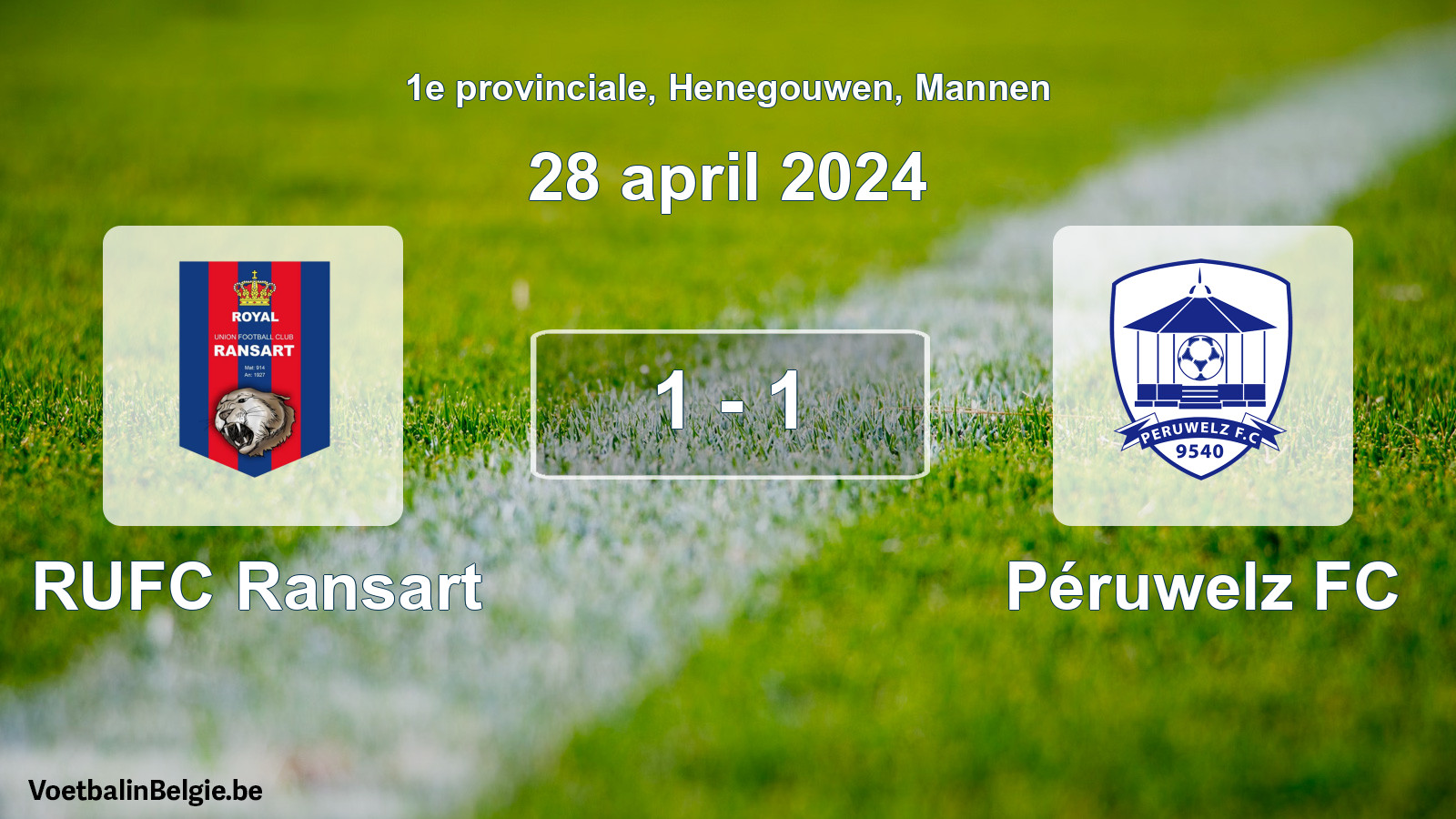 Gespeelde wedstrijd mannenvoetbal: RUFC Ransart - Péruwelz FC 1 - 1 (28 april 2024)