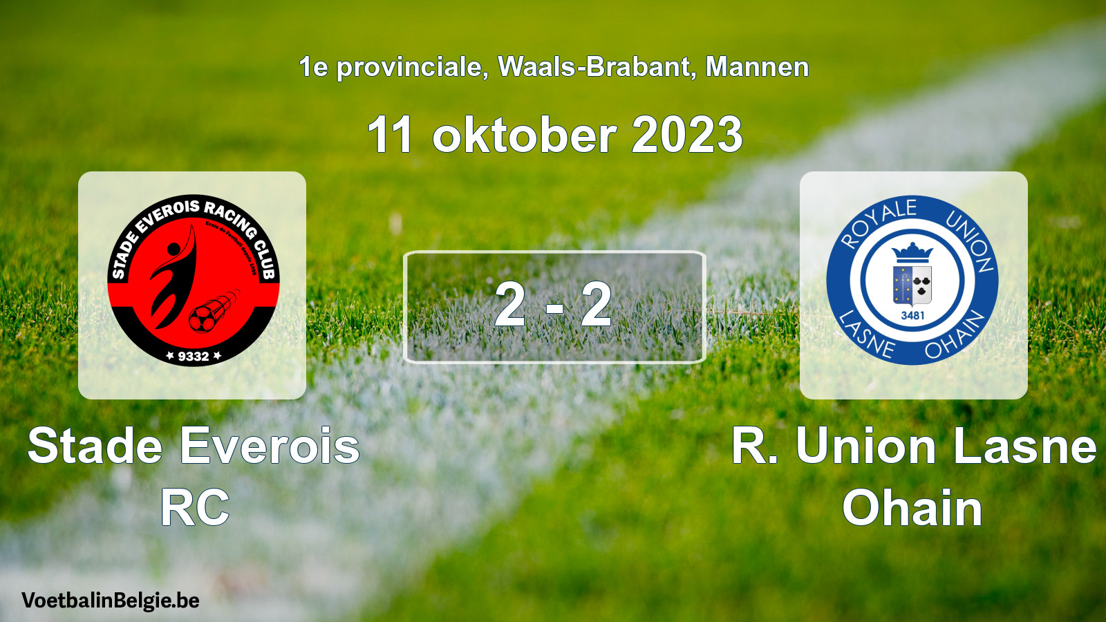 Gespeelde wedstrijd mannenvoetbal: Stade Everois RC - R. Union Lasne Ohain 2 - 2 (11 oktober 2023)