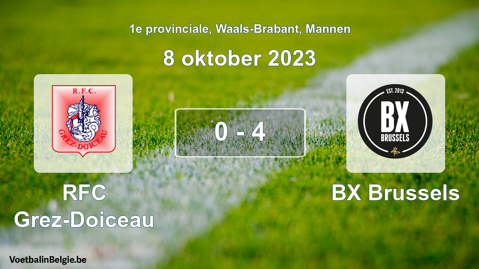 Gespeelde wedstrijd mannenvoetbal: RFC Grez-Doiceau - BX Brussels 0 - 4 (8 oktober 2023)