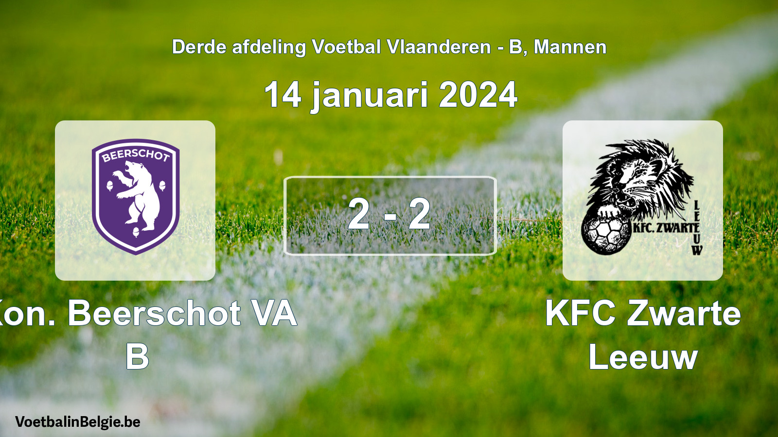 Gespeelde wedstrijd mannenvoetbal: Kon. Beerschot VA B - KFC Zwarte Leeuw 2 - 2 (14 januari 2024)