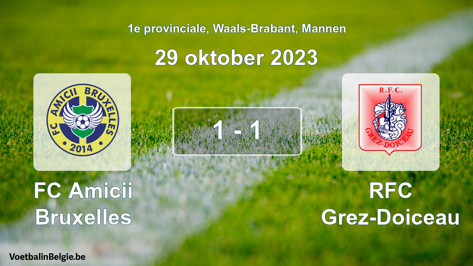 Gespeelde wedstrijd mannenvoetbal: FC Amicii Bruxelles - RFC Grez-Doiceau 1 - 1 (29 oktober 2023)