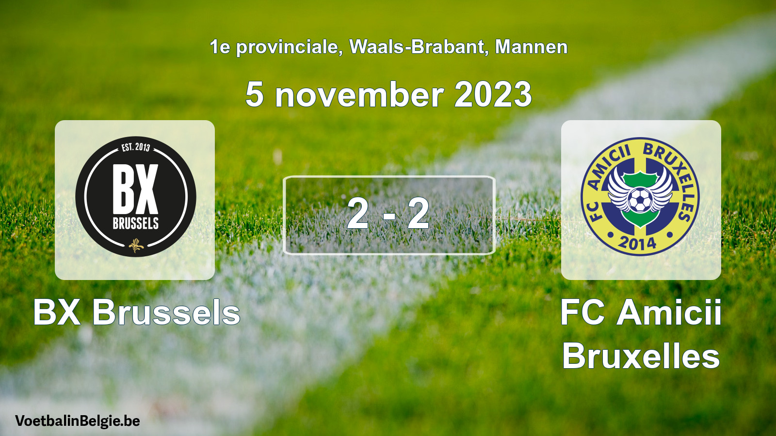 Gespeelde wedstrijd mannenvoetbal: BX Brussels - FC Amicii Bruxelles 2 - 2 (5 november 2023)
