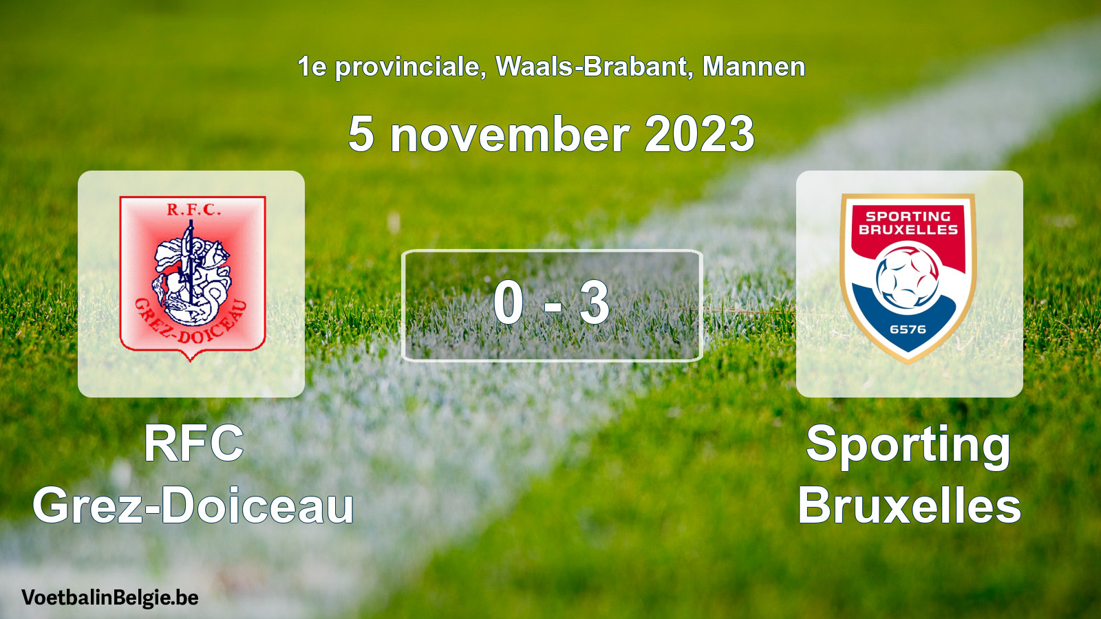 Gespeelde wedstrijd mannenvoetbal: RFC Grez-Doiceau - Sporting Bruxelles 0 - 3 (5 november 2023)