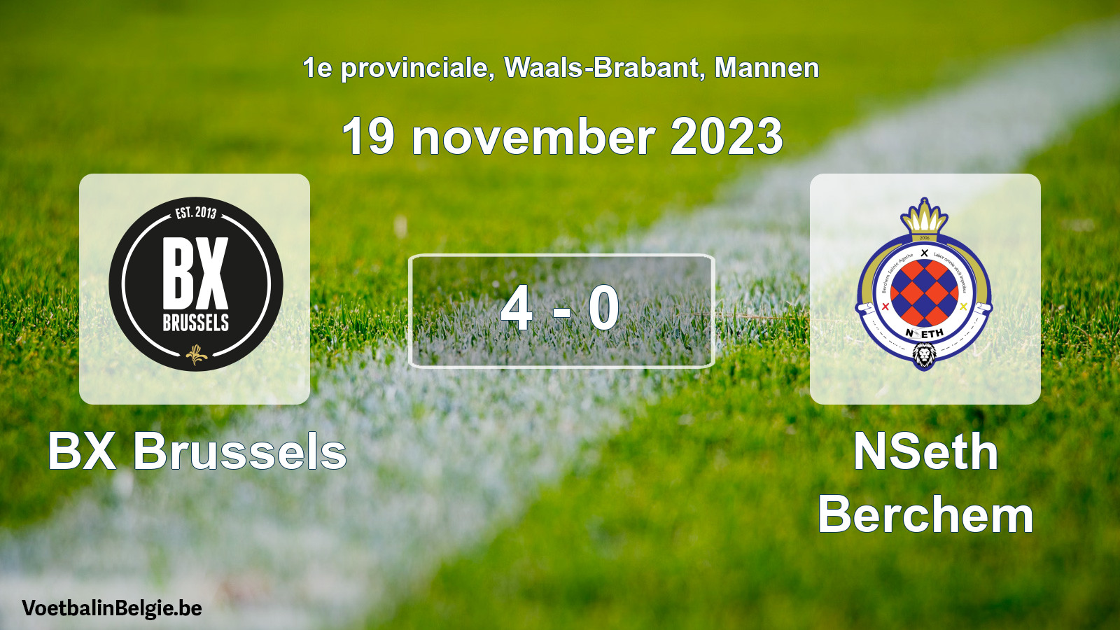 Gespeelde wedstrijd mannenvoetbal: BX Brussels - NSeth Berchem 4 - 0 (19 november 2023)