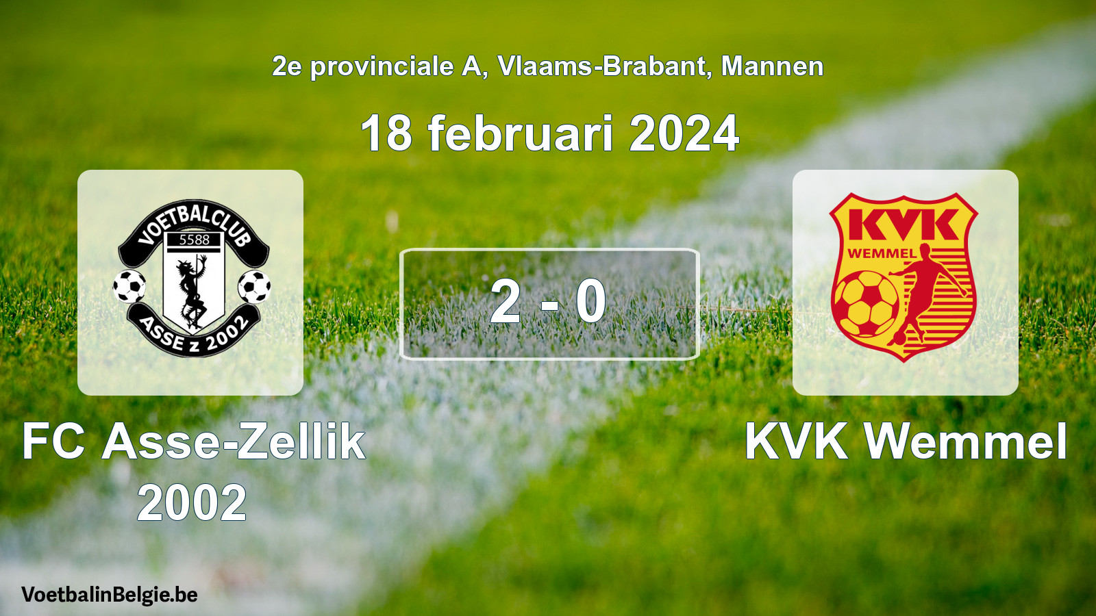 Gespeelde wedstrijd mannenvoetbal: FC Asse-Zellik 2002 - KVK Wemmel 2 - 0 (18 februari 2024)
